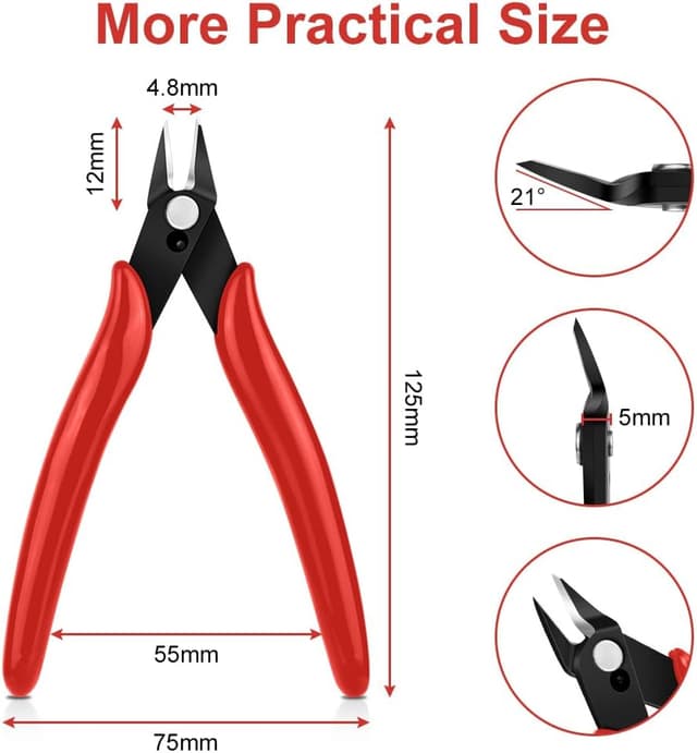 Detalle de Ainiv 2PCS Micro Wire Cutter Set with Spring-Loaded Flush Cutters (CRV Steel) – Red