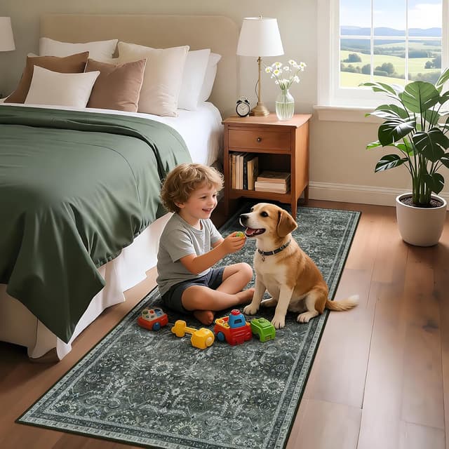 Thumbnail 6 de Tapis de couloir IMIYOKU 65 x 180 cm vert foncé lavable antidérapant