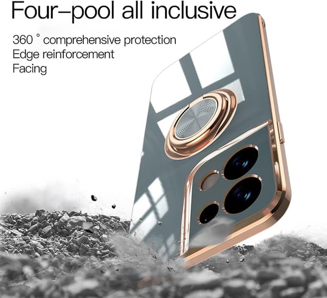 Detalle de Jeelar ESONG Handyhülle für Xiaomi Redmi Note 13 Pro 4G – ultra-dünn, stoßfest (TPU) mit 360°-Ringständer und glänzendem Spiegel-Look
