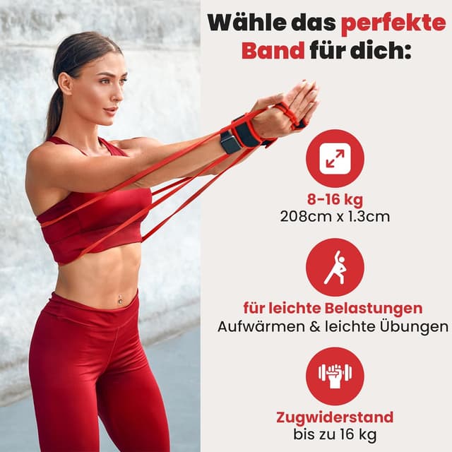 Detalle de Fitnessband ROT Klimmzughilfe Widerstandsband (8–16 kg) inkl. Trainings-E-Book