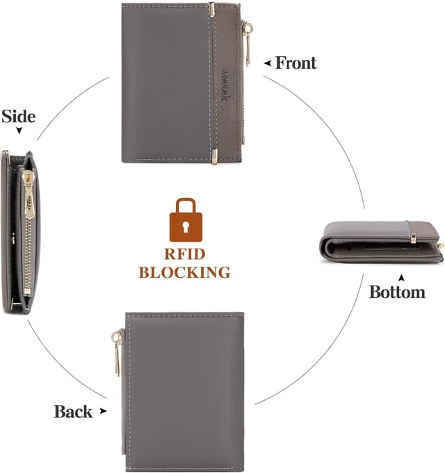 Detalle de FALAN MULE Small Wallet for Women RFID Blocking – Compact bifold wallet with zip coin pocket