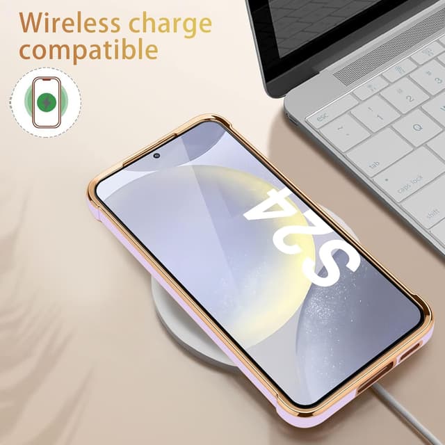 Detalle de Urarssa Cute Bling Heart Case for Samsung Galaxy S24 (Purple) – shockproof silicone bumper cover