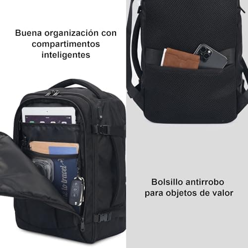 Thumbnail 7 de ECOHUB Mochila de cabina para avión ECOHUB (40x20x25) Ryanair, 20L y 13 compartimentos, tejido PET reciclado, negra