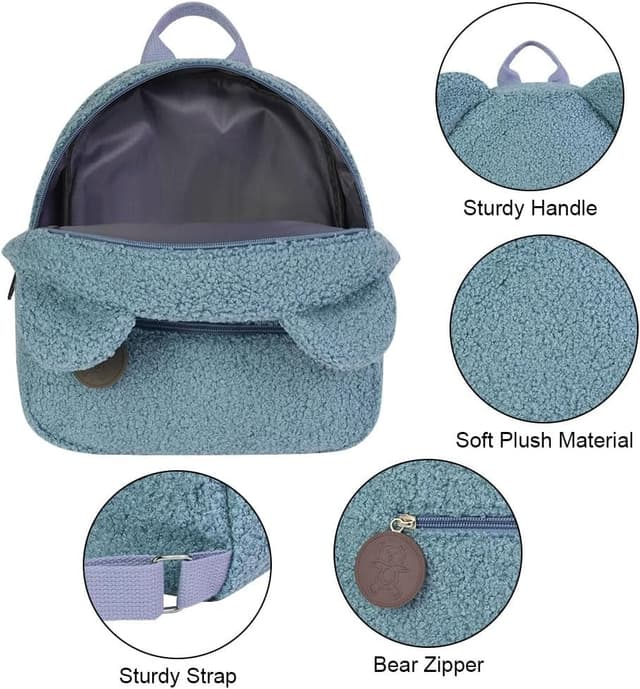 Detalle de Zaino in peluche Aomig con orsetto, zaino a spalla con orecchie e mini peluche per bambini (bianco)