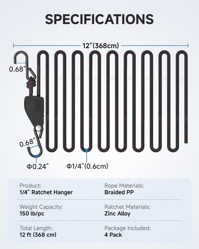 Thumbnail 6 de Fondwell 1/4" Rope Ratchet Straps 4-Pack