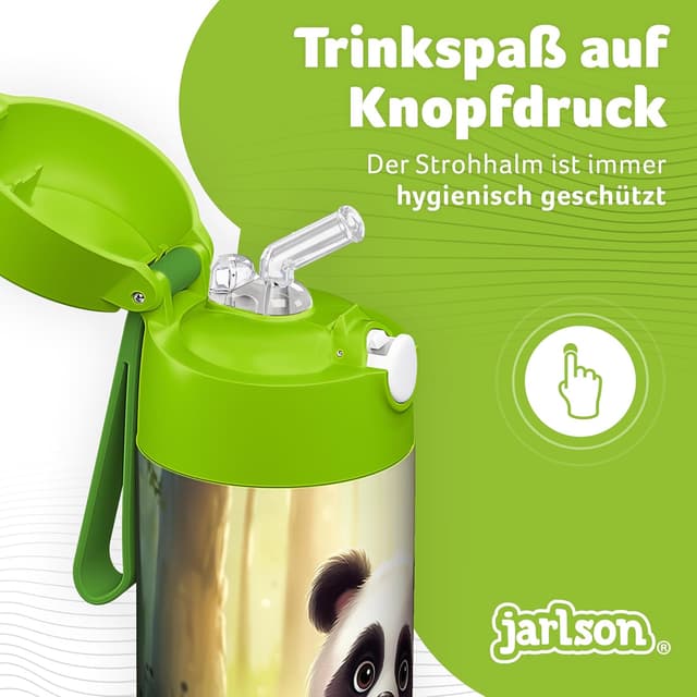 Detalle 2 de Jarlson Kinder-Trinkflasche Charli (Edelstahl, 350 ml) mit Strohhalm – auslaufsicher