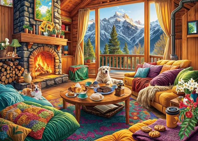 Detalle de 1000-Piece Adult Jigsaw Puzzle – Alpine Cabin Retreat (jigsaw puzzles for adults)