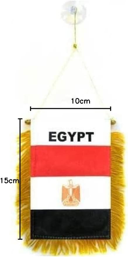 Detalle 2 de AZ FLAG Wimpel Ägypten mit goldenen Fransen und Befestigung fürs Auto (15 × 10 cm)
