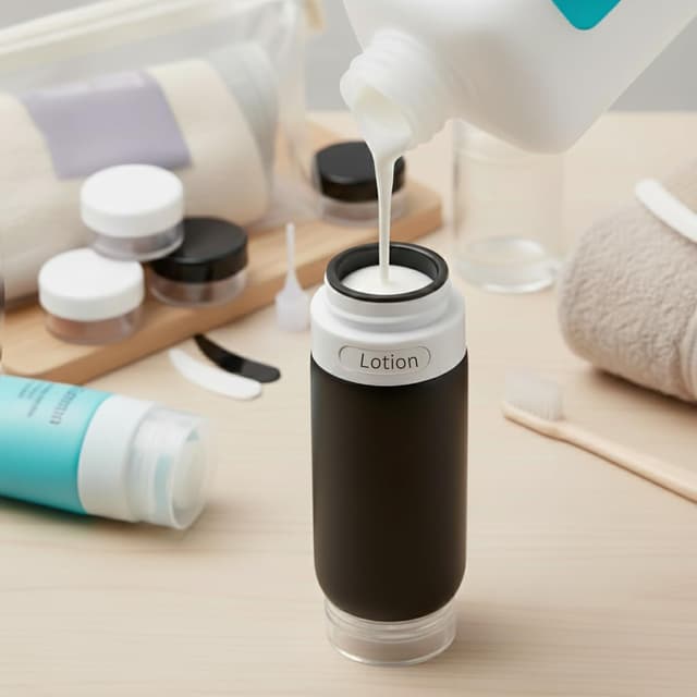 Detalle de Laxen 16 Pack Travel Bottles Set (Black) with TSA/CAA Approved Clear Toiletry Bag