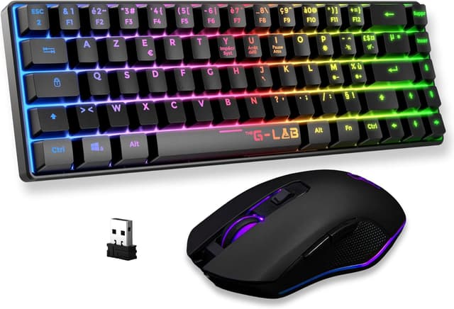 Detalle de The G-Lab Combo Hydrogen WL: kabellose 60%-AZERTY-Gaming-Tastatur & Gaming-Maus (7200 DPI) Dual-Modus