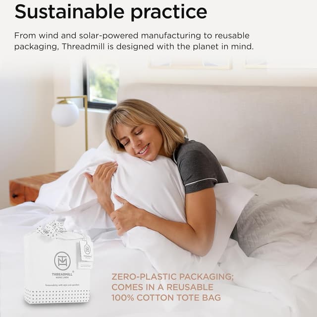 Thumbnail 6 de Threadmill Home Linen 600 Thread Count Twin XL 100% Cotton Sateen Sheet Set (15” Deep Pocket, Cooling Effect) — White