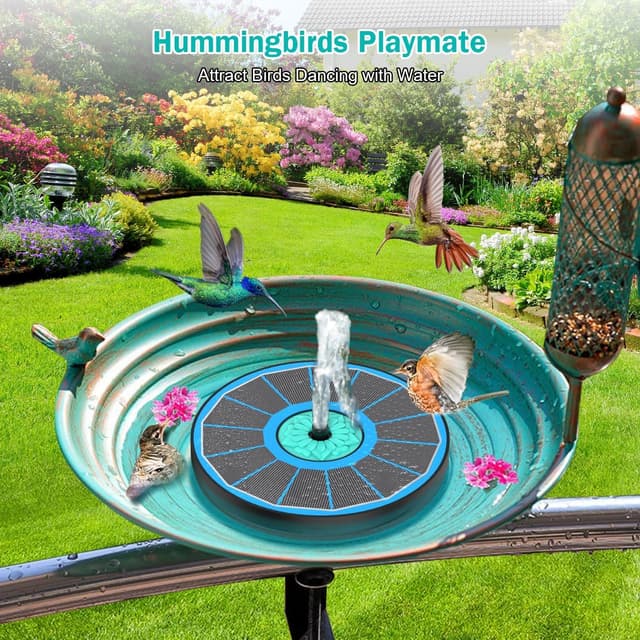 Detalle de Solar Fountain SZMP Glass Bird Bath Fountains 3.5W with 7 Nozzles & Anti-Drift Fixers (Blue)