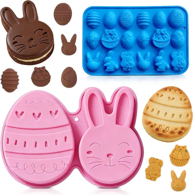 Detalle de Ostern Silikon-Schokoladenformen (2 Stück) – Osterei- und Hase-Form mit 18 Mulden