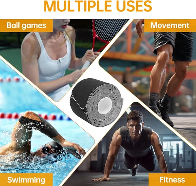 Thumbnail 6 de Dimora Kinesiology Tape 5 cm x 5 m (40 pre-cut strips, 2 rolls) – black cotton elastic athletic tape