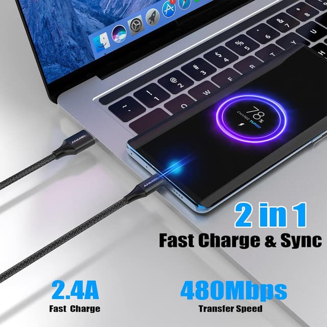 Detalle de ANMIEL Ultralanges Micro-USB-Kabel (5 m) mit Schnellladung bis 2,4 A und Datenübertragung bis 480 Mbit/s