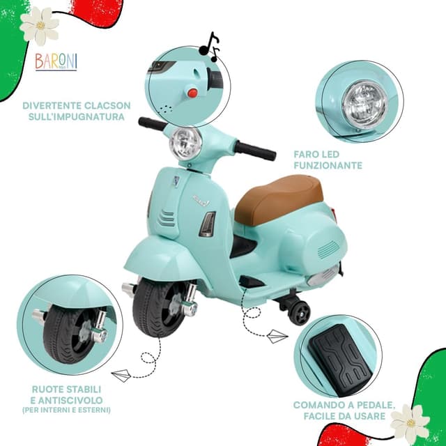 Detalle de Baroni Toys Vespa Elettrica bambini 6V