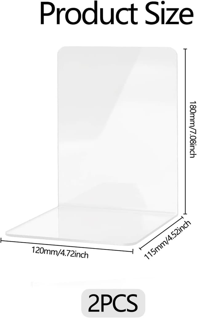 Detalle 2 de Clear Acrylic Bookends (2 Pack) – L-Shape Plastic Bookracks for Shelves, Desk & Home