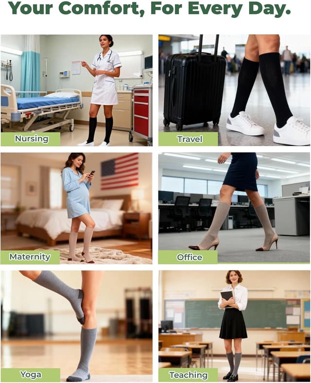 Detalle 2 de SAIWEYNEE Women’s Compression Socks (15–20 mmHg) Knee High, Bamboo Viscose, 3-Pair Set