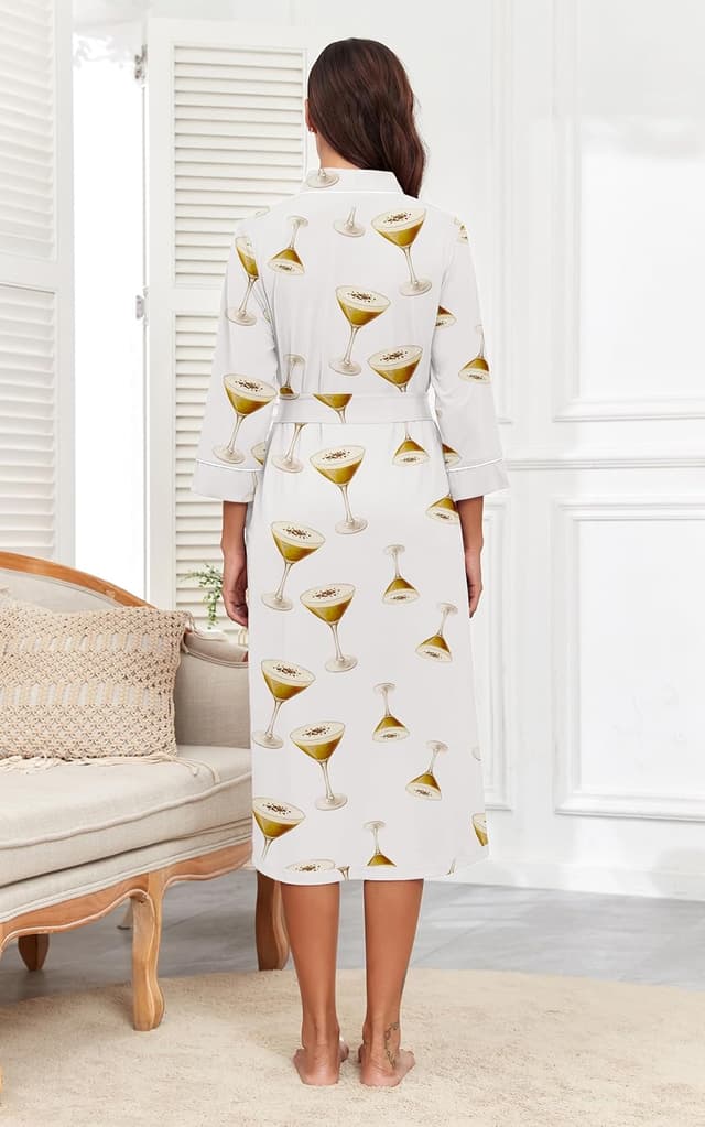 Detalle 2 de PrinStory Damen-Leichtkimono Bademantel mit 3/4-Ärmeln (95% Viskose, 5% Elasthan)