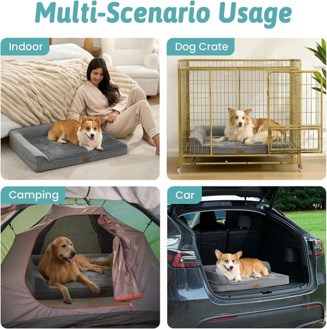 Detalle de COZY KISS orthopädisches Hundebett XL – stützende Schaumstoffpolsterung mit wasserdichtem Bezug, grau