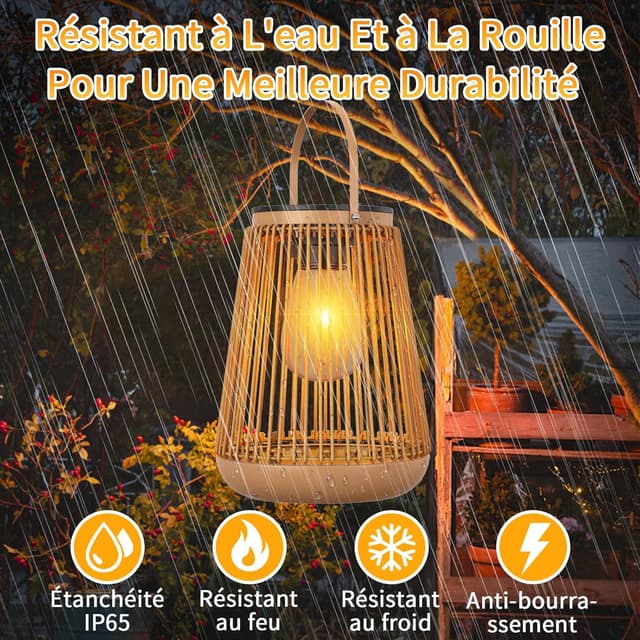 Detalle 1 de KagoLing : lot de 2 lampes solaires de jardin en métal à suspendre étanches (LED intégrées)