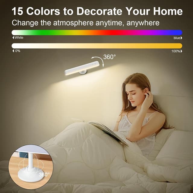 Detalle de Speclux Rechargeable Wall Lights (2 Pack) – LED battery operated sconces with 7500mAh, 3 colours and 15 RGB