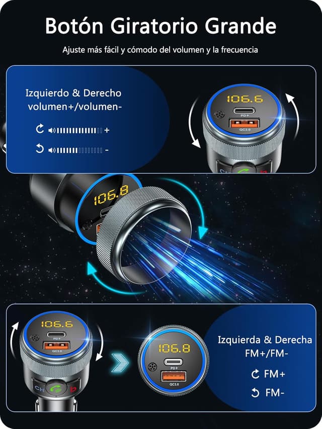 Detalle 2 de LENCENT Transmisor FM Bluetooth 5.1 carga rápida