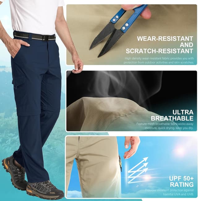 Detalle de mosingle men’s safari zip-off walking & hiking trousers – lightweight quick-dry convertible cargo pants