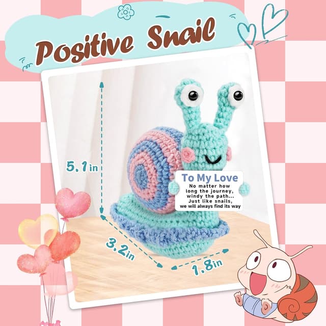 Detalle 2 de Hoedia Hand-Crocheted Snail Plush Gift (Positive Emotional Support) for Valentine’s, Anniversary, and Birthday