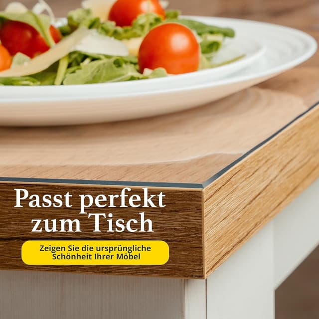 Detalle 2 de SCHMIEDWERK Tischschutz transparent nach Maß 2 mm mit Wohlfühlkante (90 x 160 cm) – glasklare Folie