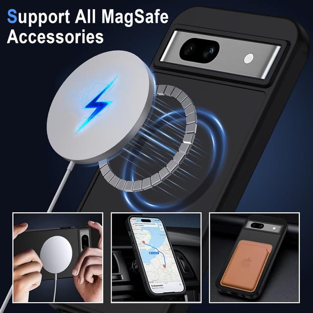 Detalle de XTCASE Coque magnétique pour Google Pixel 8A avec MagSafe, dos mat translucide et protection anti-chocs, Noir