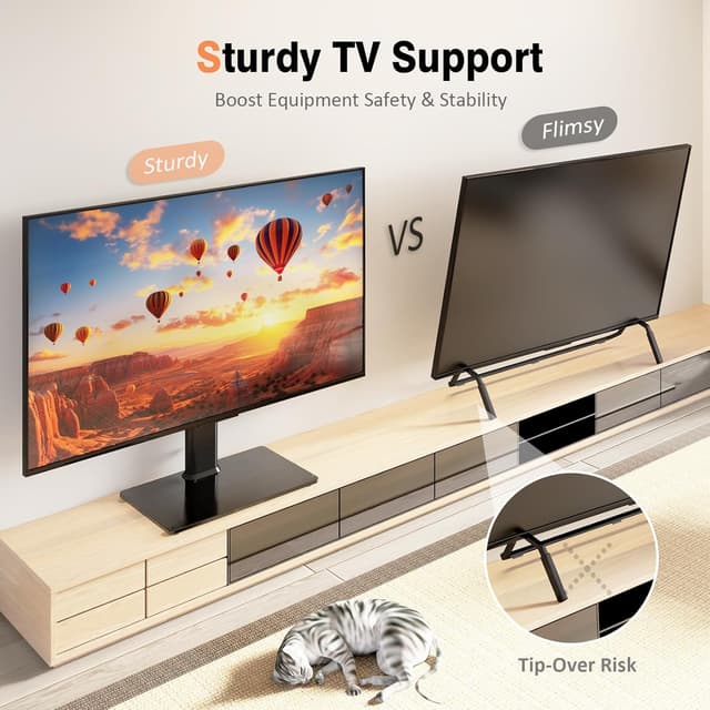 Detalle 2 de Small Universal Swivel TV Stand/Base Table Top TV Stand for 13 to 32 inch TVs (HT07B-001P) with Tempered Glass Base
