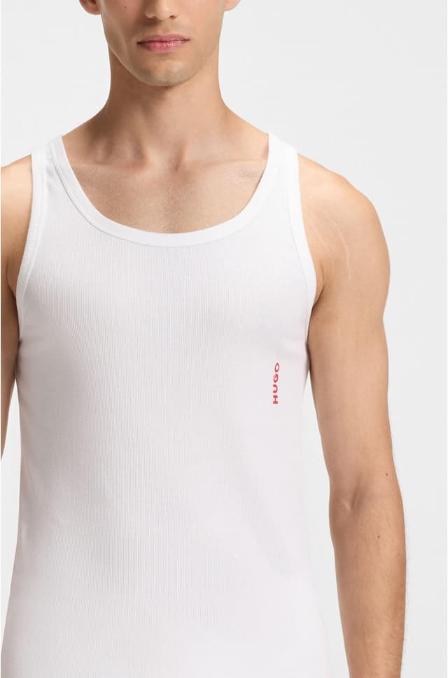 Detalle de HUGO Men’s Tank Top Twin Pack (Two-Pack) in Stretch Cotton with Logos, White (L)