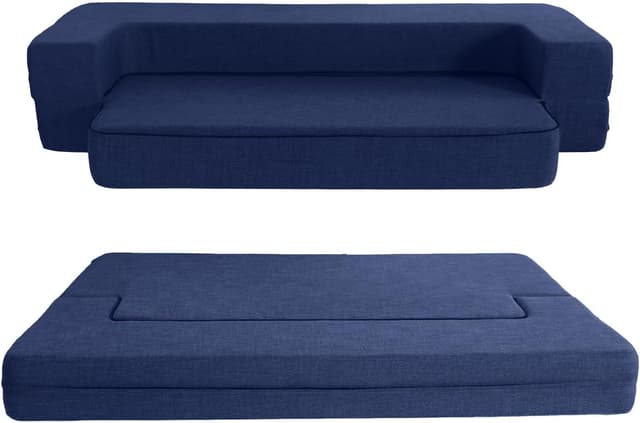 Detalle de ANONER Divano Pieghevole Letto in cotone e memory foam 50D, blu scuro