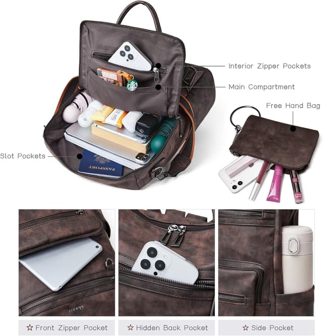 Detalle 2 de Shrrie Backpack Purse for Women – Convertible faux leather travel backpack & shoulder bag