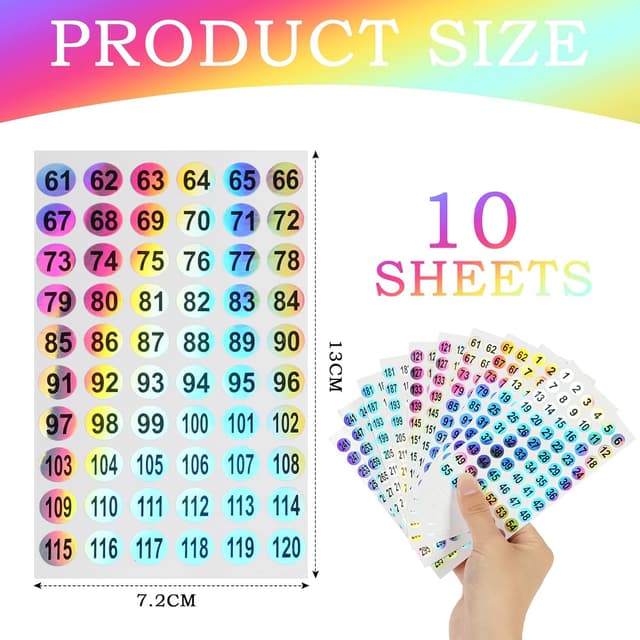 Detalle de OSDUE 10 fogli adesivi riflettenti numerati laser, diametro 10 mm, etichette impermeabili per inventario e organizzazione