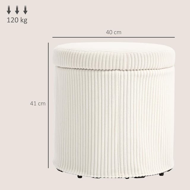 Detalle de HOMCOM Pouf de rangement 32 L en velours côtelé avec couvercle et pieds en acier (jusqu’à 120 kg), beige