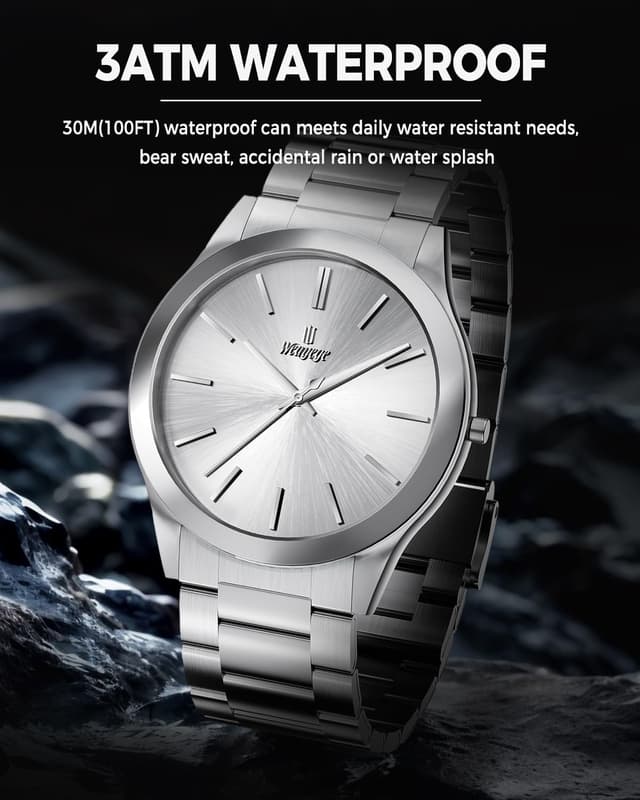 Detalle de Weayege Herren Analog-Uhr mit Quarzwerk, Edelstahlarmband, wasserdichtes Mesh-Design (44 mm)