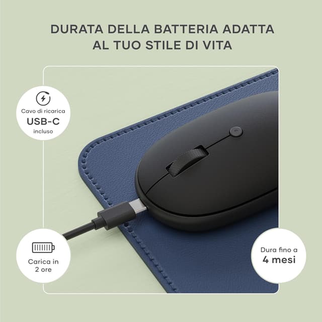 Detalle de Satechi OntheGo™ Mouse Wireless con ricarica USB‑C e Bluetooth multi-dispositivo (fino a 3) – Nero