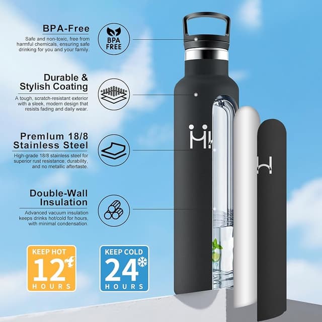 Detalle 2 de Botella de Agua Acero Inoxidable 1L con pajita y doble aislamiento