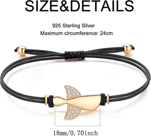 Detalle de Jrêveinfini Ange Gardien Bracelet Femme en Argent 925 (cordon noir, réglable) – idée cadeau avec boîte