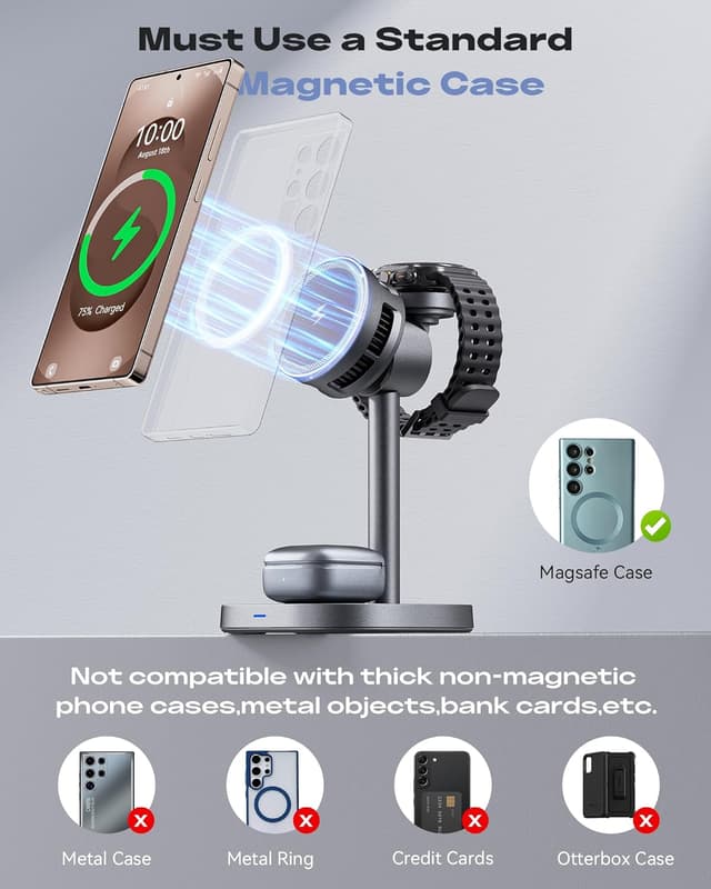 Detalle 2 de Chargeur sans fil 3 en 1 Augnner pour Samsung : charge magnétique 15 W, station pour Galaxy Watch et Galaxy Buds