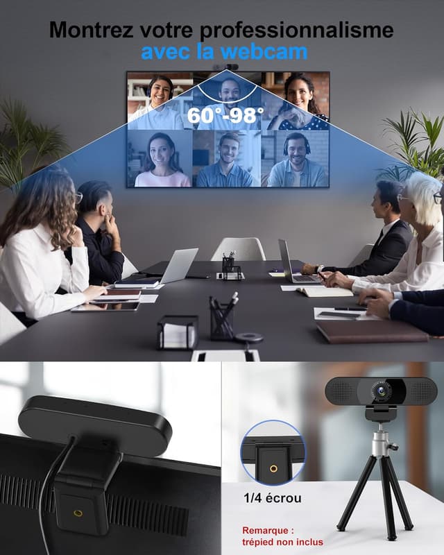 Detalle de EMEET Webcam C980PRO 1080P avec microphone, haut-parleurs et cache objectif