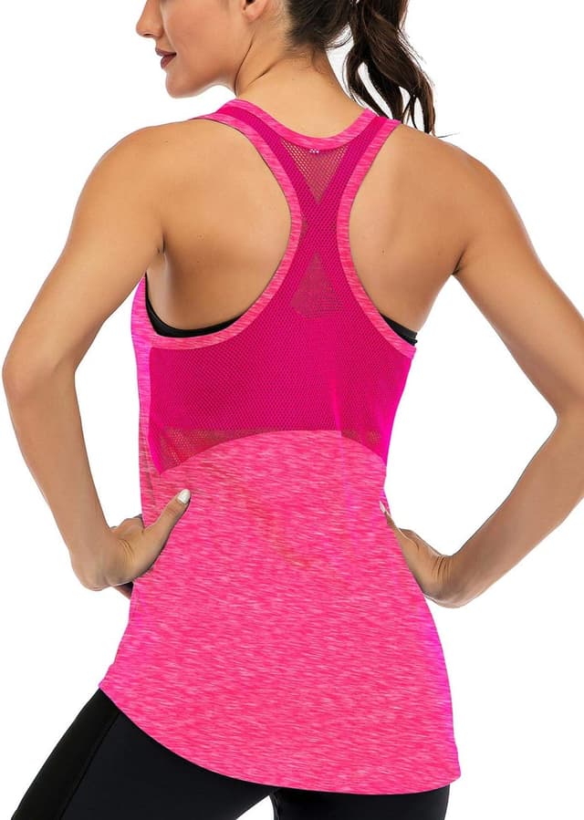 Detalle de Fihapyli ICTIVE Workout Tank Tops for Women Mesh Racerback Yoga Sleeveless Shirts