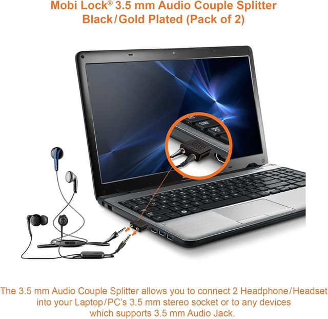 Detalle de Mobi Lock — Répartiteurs audio Jack 3,5 mm en Y (1 mâle vers 2 femelles) pour écouter à deux