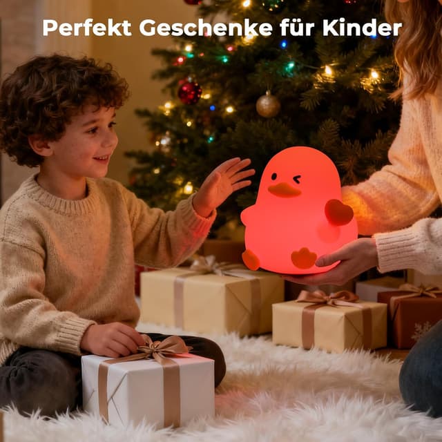 Detalle 2 de JVURICE® Kinder-Nachtlicht Ente aus Silikon, dimmbar & RGB mit Touch und Timer