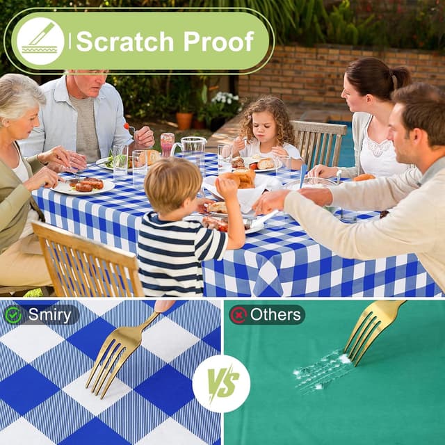 Detalle de smiry Rectangle Waterproof Vinyl Table Cloth with Flannel Backing (Blue & White, 60"x102")