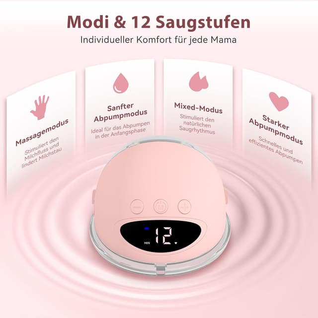 Detalle 2 de MOMAINI Milchpumpe elektrisch handsfree (pink, 24 mm) – mit 4 Modi, 12 Saugstufen und 160-ml-Behälter