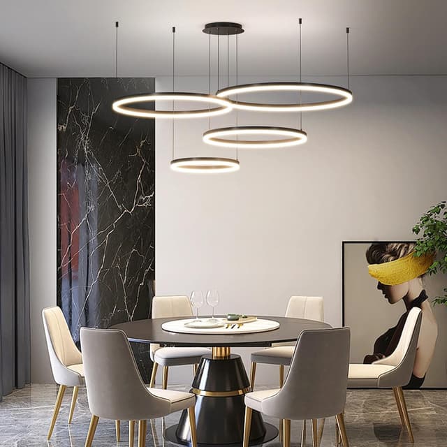 Detalle de Mikeru Runde 4‑Ringe-Pendelleuchte mit 10–100% Dimmer und 3 Farbtemperaturen (30+40+60+80 cm)