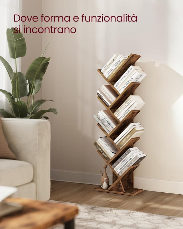 Detalle 2 de VASAGLE CUSTOS LBC609KD01 libreria autoportante ad albero, marrone vintage, 20 x 38 x 115,2 cm